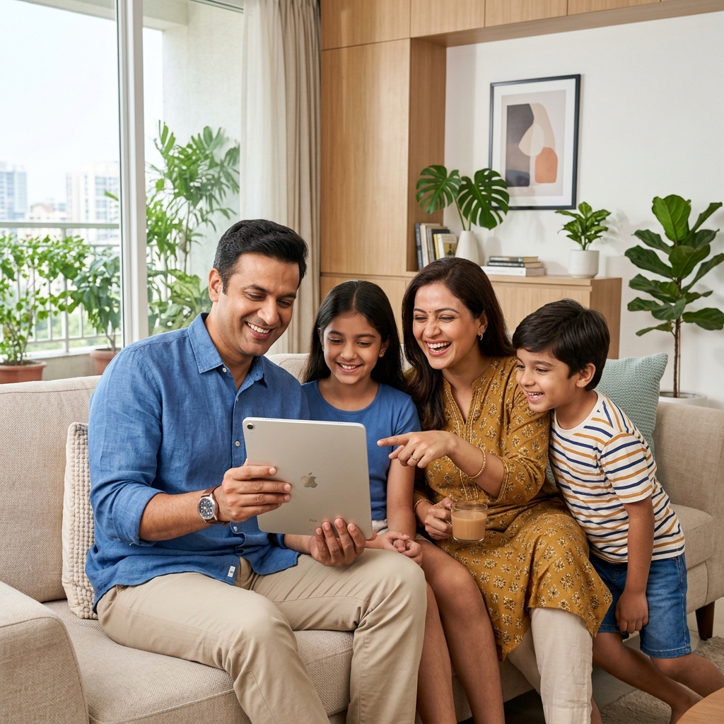Happy Indian family feeling financially secure